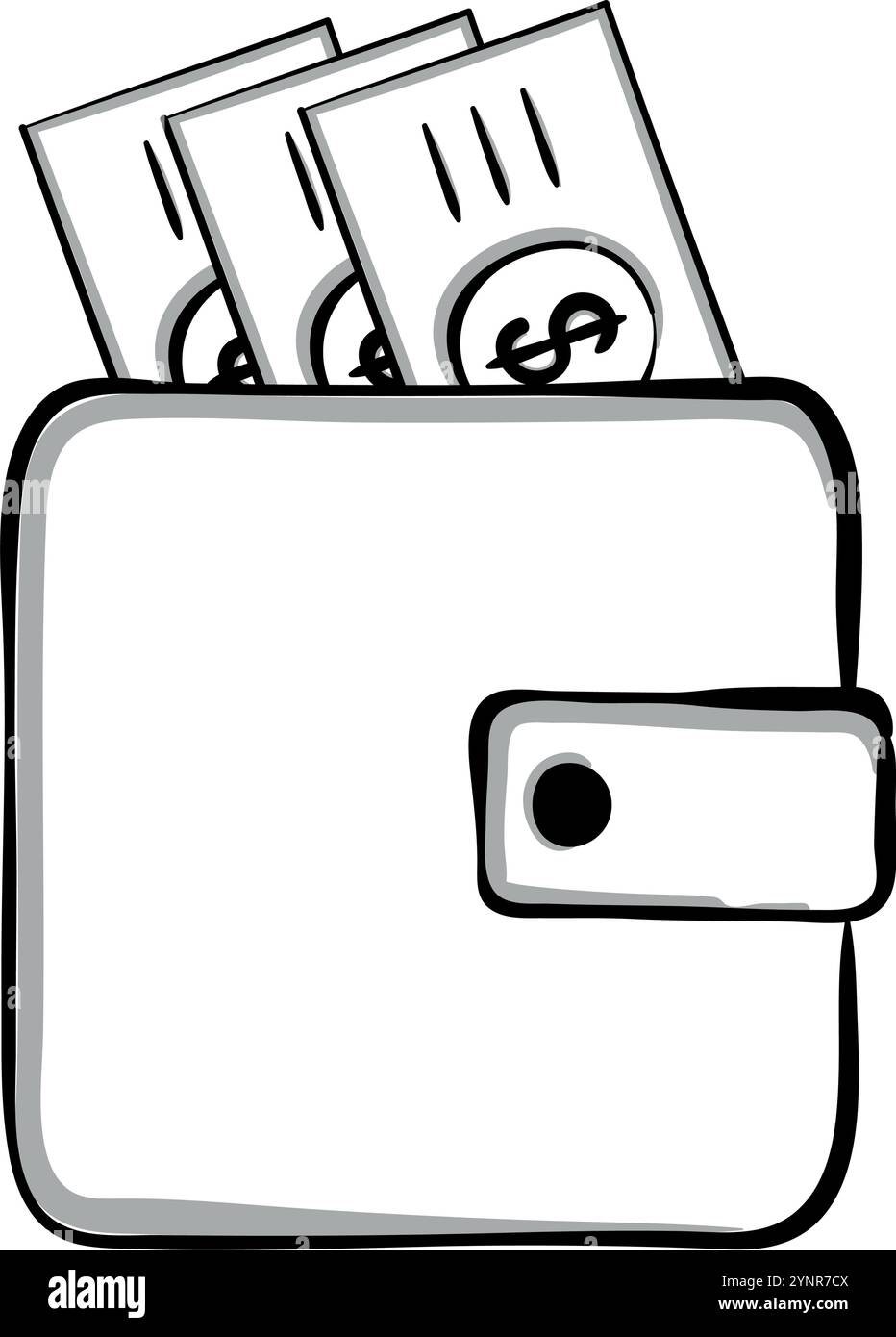 Wallet icon with cash in black outline style, Vector Stock Vector Image ...