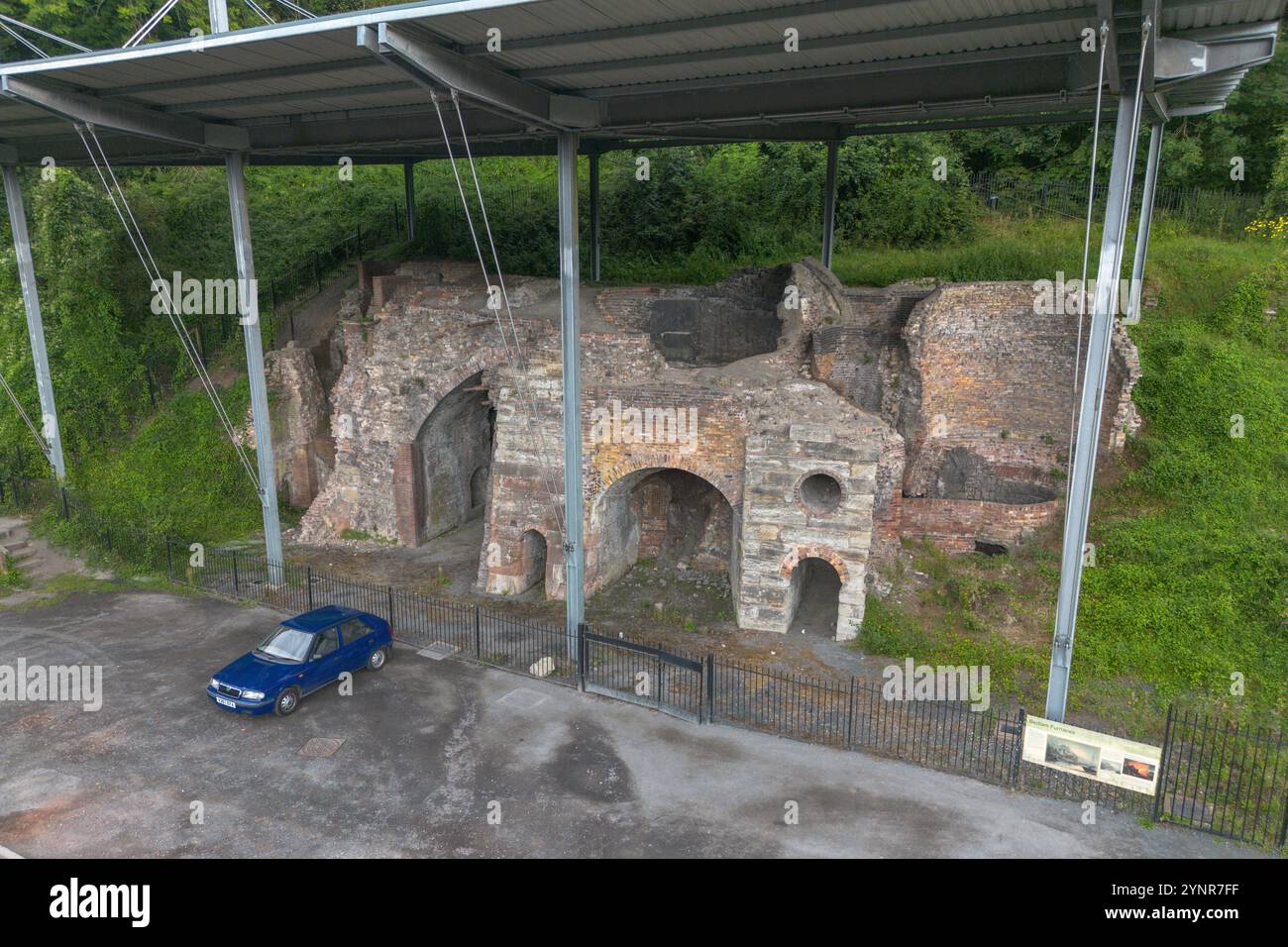 Aerial view of the Bedlam Furnaces, Ironbridge, Shropshire, UK. Stock Photo