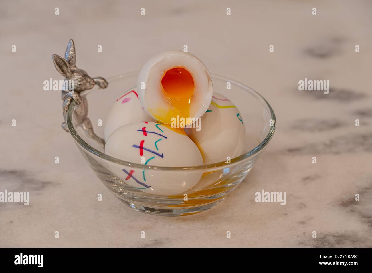 Easter eggs in bunny bowl Stock Photo