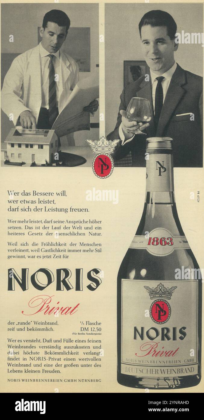 1961 German Noris Privat Wine Ad Stock Photo