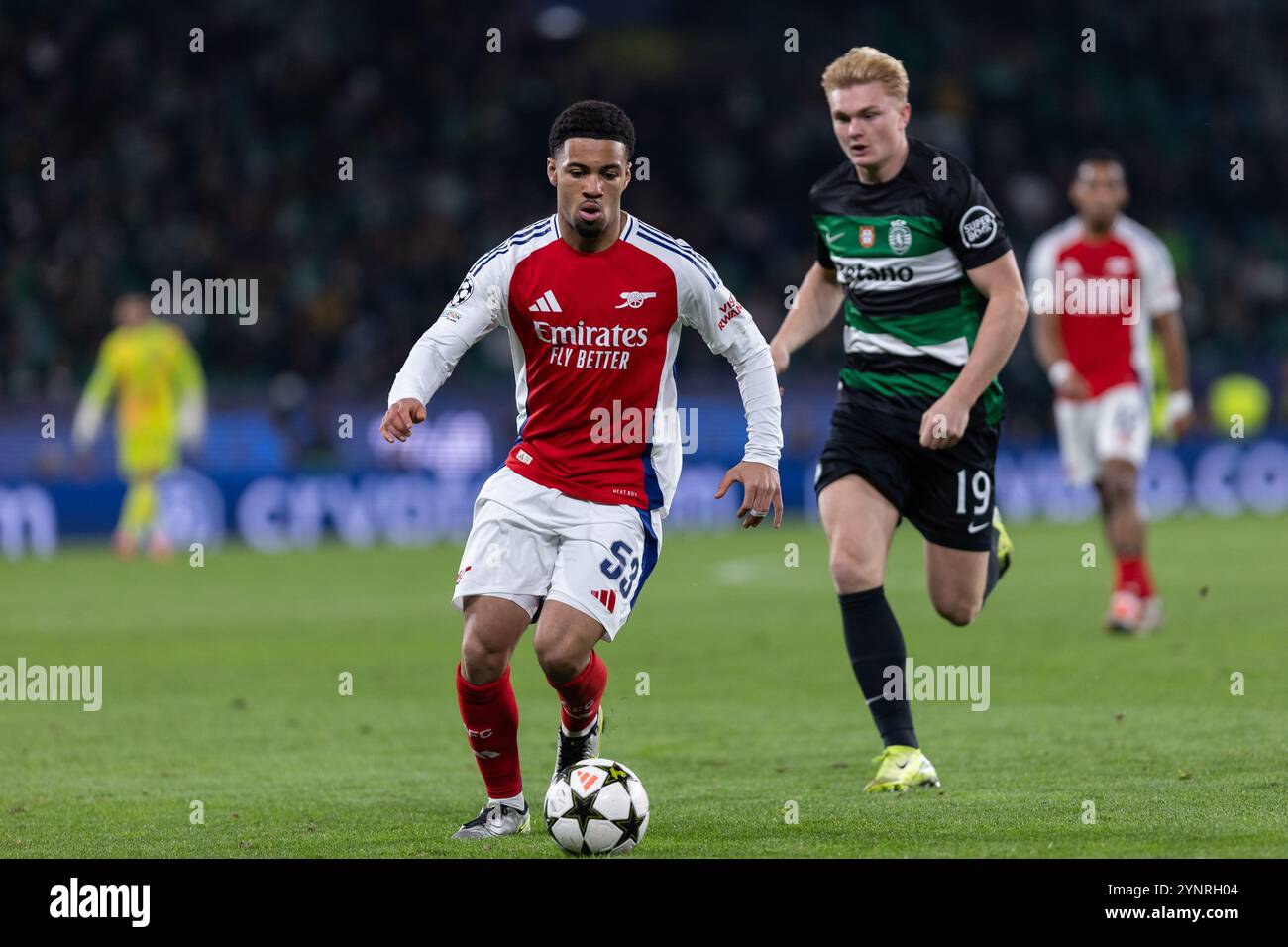 Arsenal's Ethan Nwaneri in action during a friendly match at