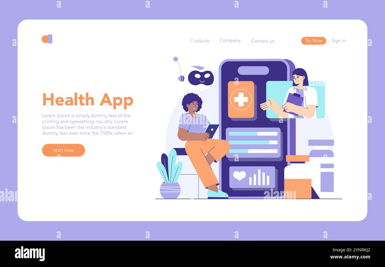 Healthtech concept. A user interacts with a medical professional via a ...