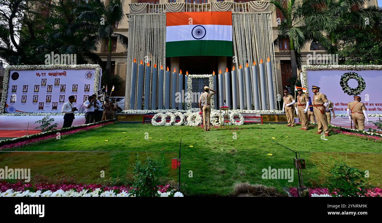 MUMBAI, INDIA - NOVEMBER 26: Mumbai Police Officers pay homage to the ...