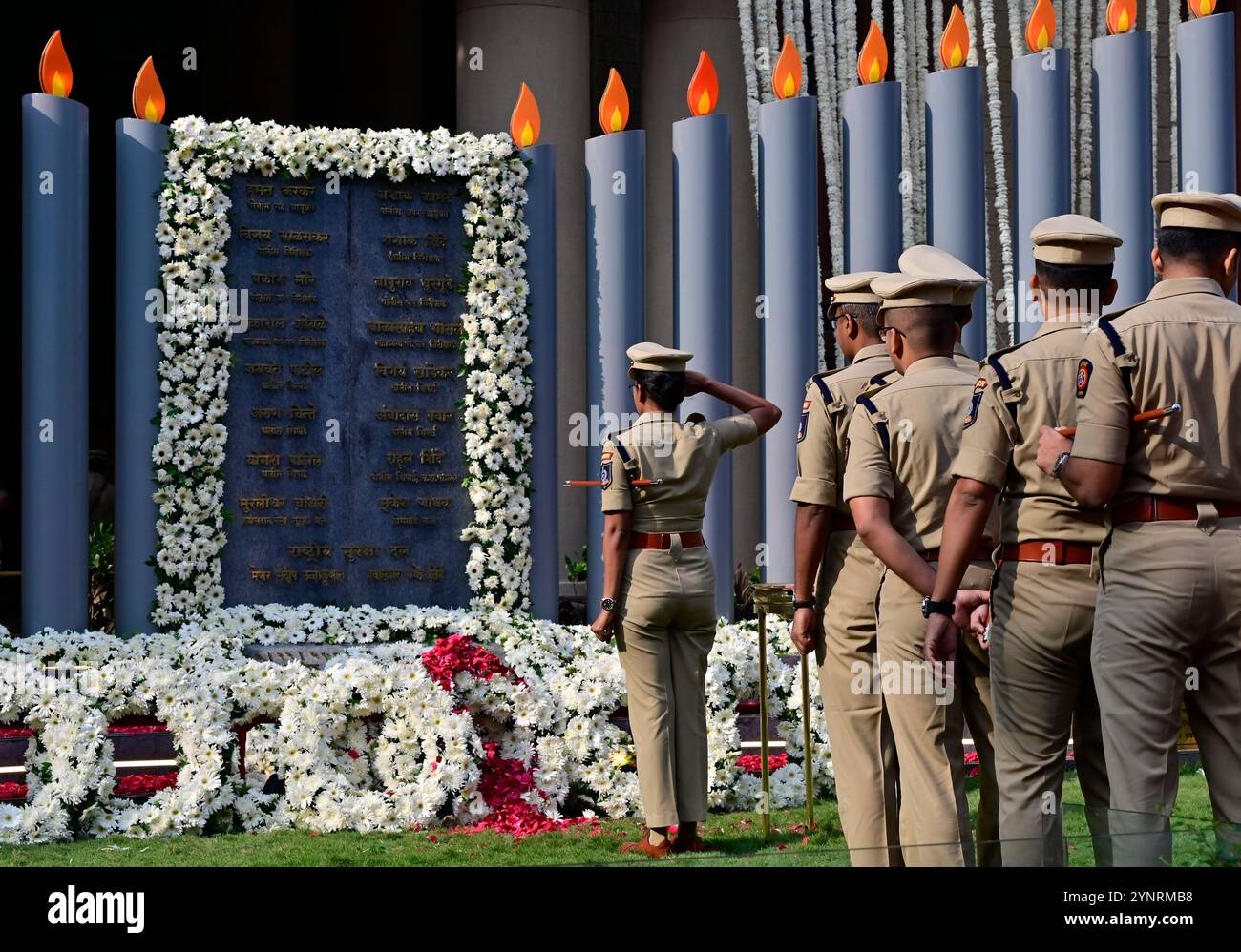 MUMBAI, INDIA - NOVEMBER 26: Mumbai Police Officers pay homage to the ...
