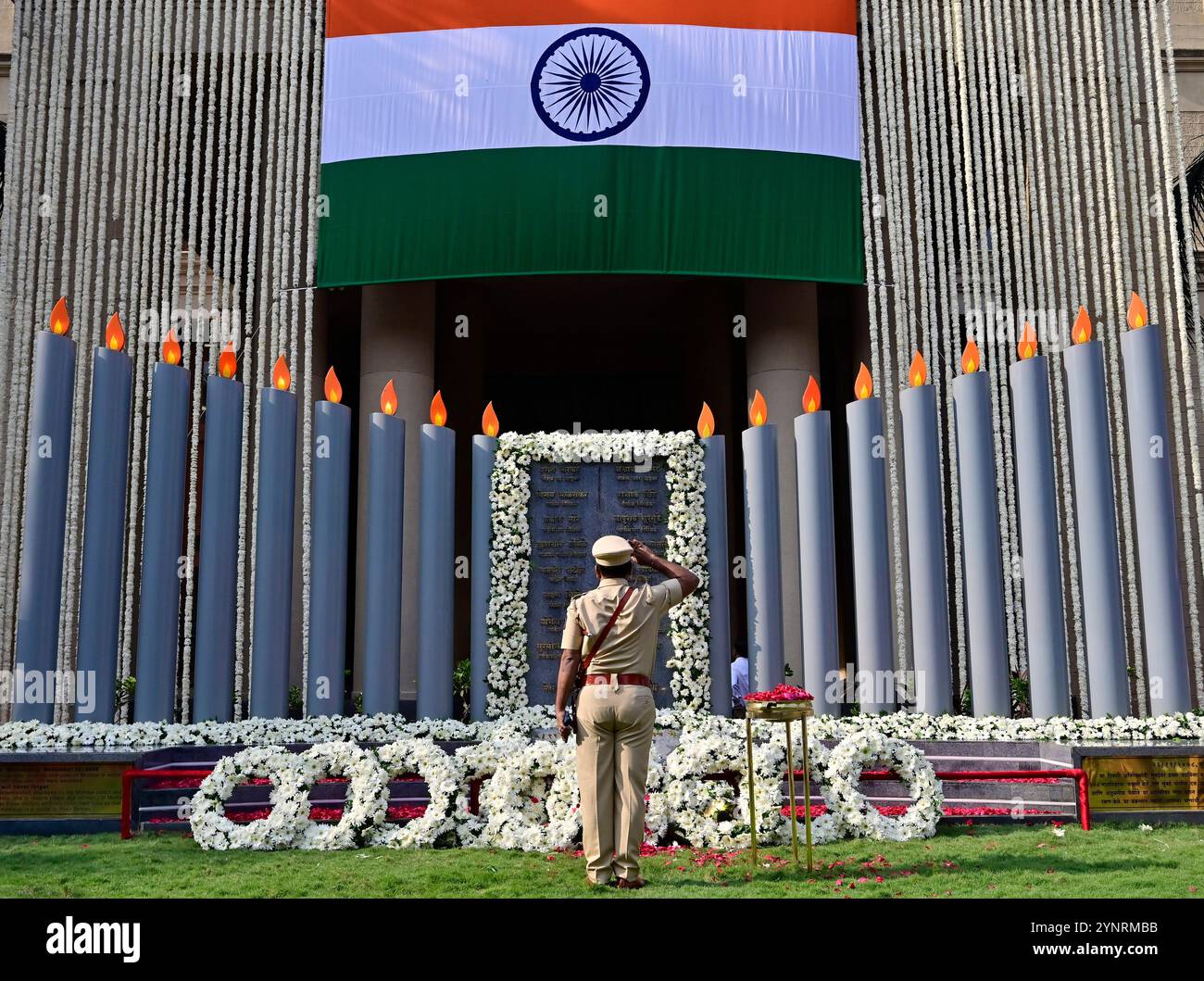 MUMBAI, INDIA - NOVEMBER 26: Mumbai Police Officers pay homage to the ...