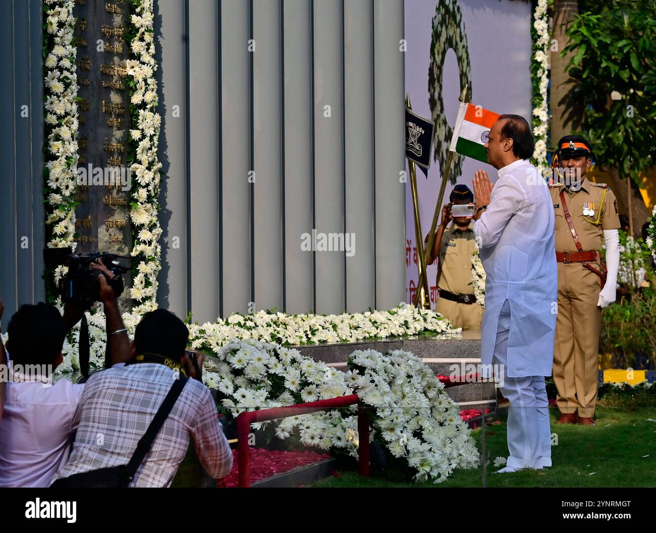 MUMBAI, INDIA - NOVEMBER 26: Dy CM Ajit Pawar pay homage to the Martyrs ...