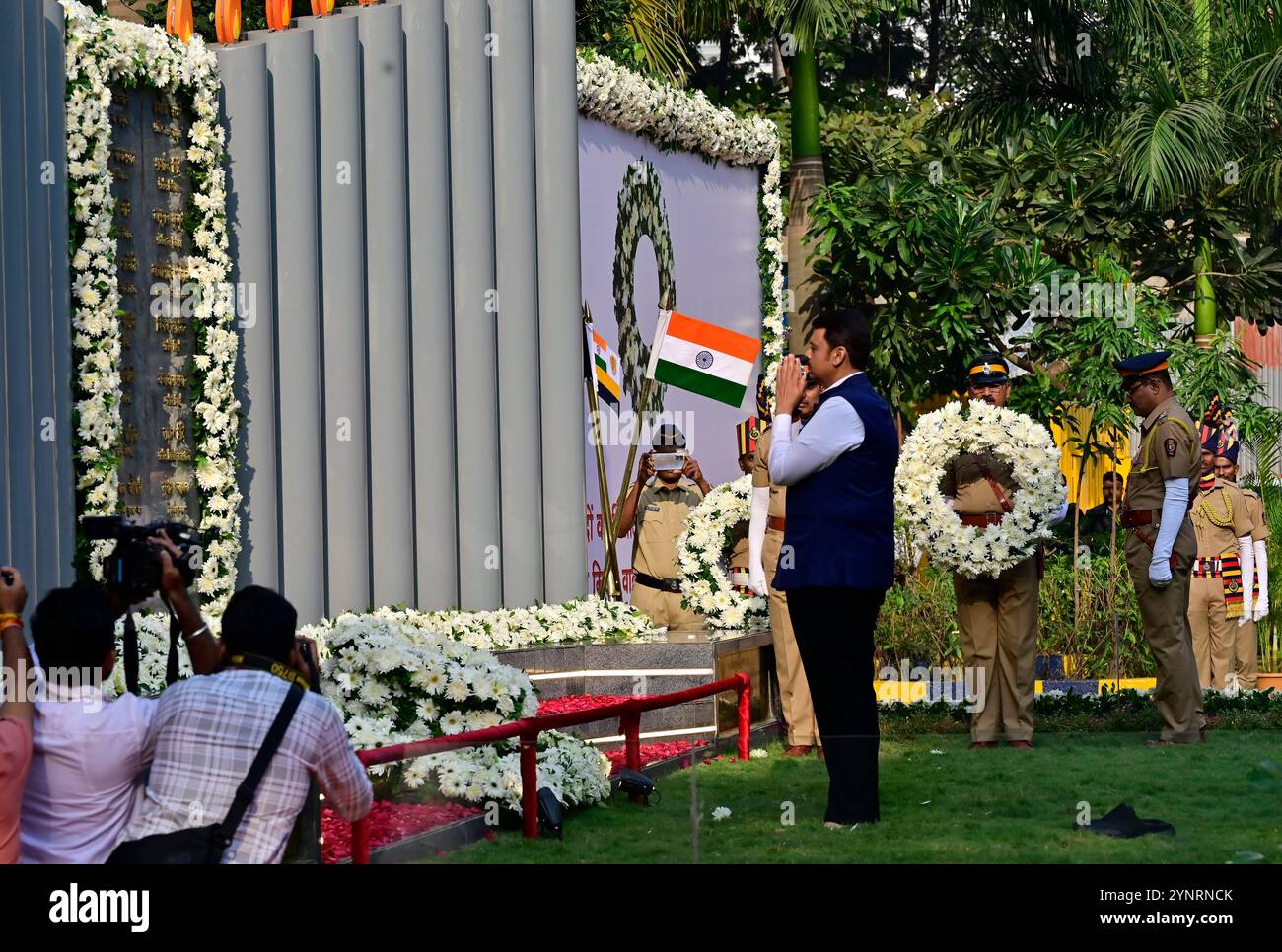 MUMBAI, INDIA - NOVEMBER 26: Dy CM Devendra Fadnavis pay homage to the ...