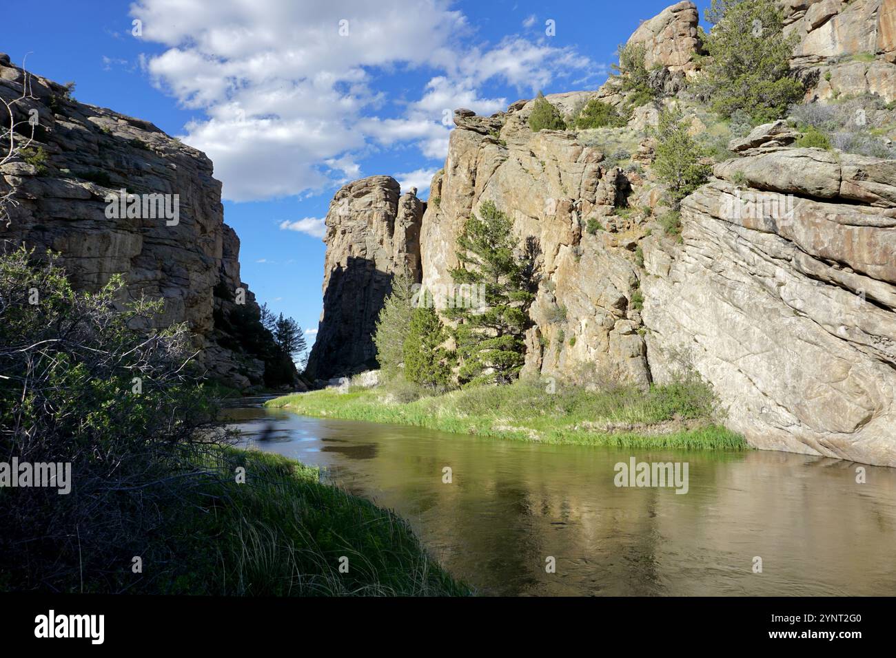 Devil's Gate, a dramatic gorge eroded by the Sweetwater River, a historical stopping point for pioneers on the Mormon Trail, Martin's Cove, Wyoming. Stock Photo