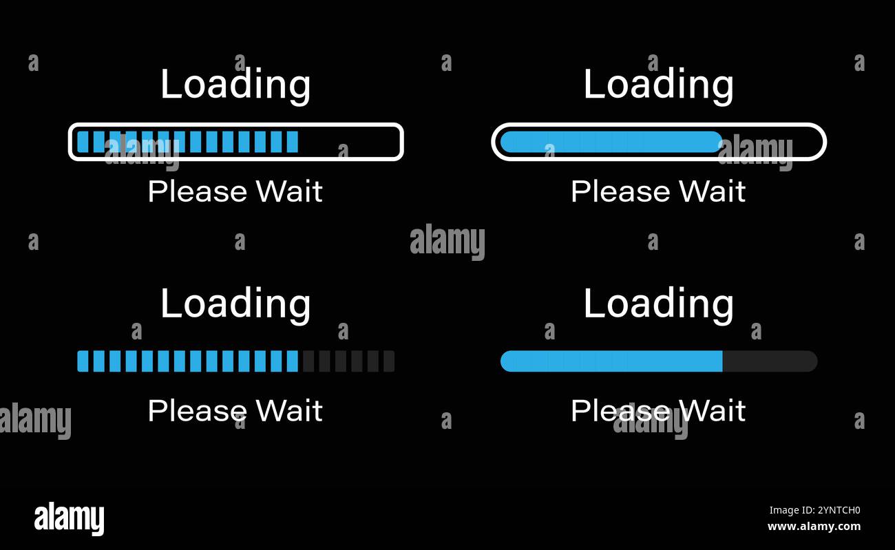 Loading please wait symbol infographics set in blue color. Set of 70 ...