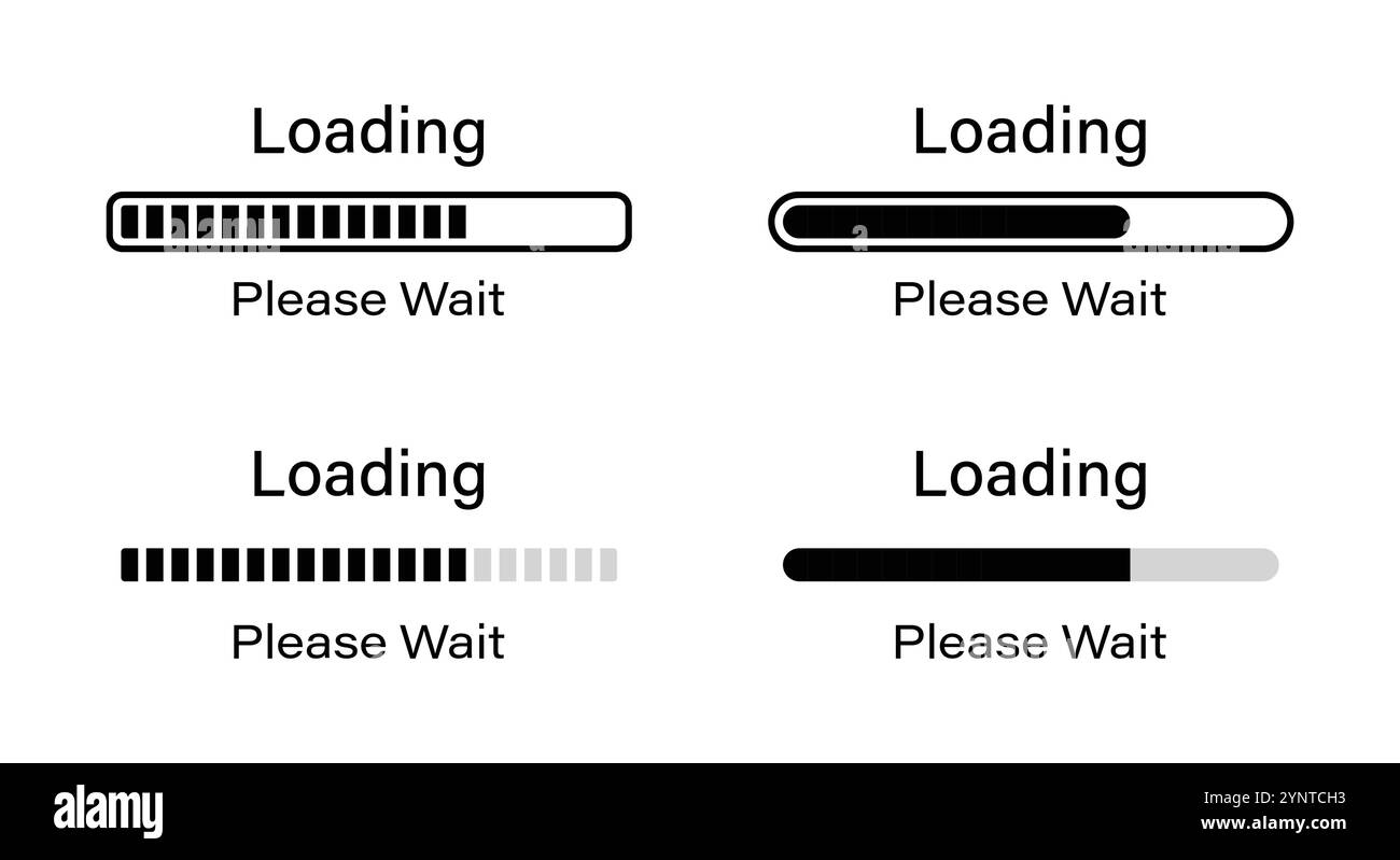 Loading please wait symbol infographics set in black color. Set of 70 ...