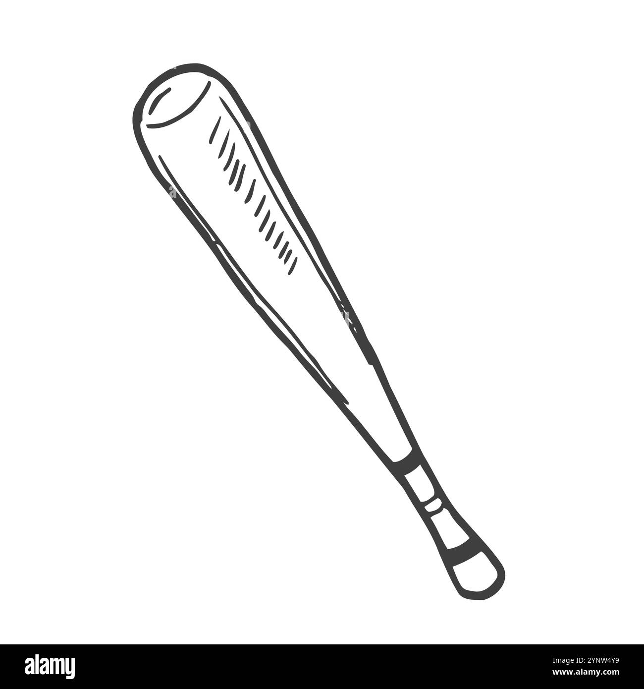 Doodle baseball bat. Vector icon logo baseball bat in cartoon style. Stock Vector