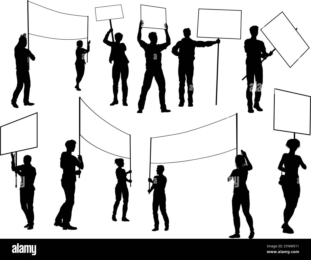 Protestor Drawing March Strike Rally Picket Protestor Silhouettes Stock Vector Image ...