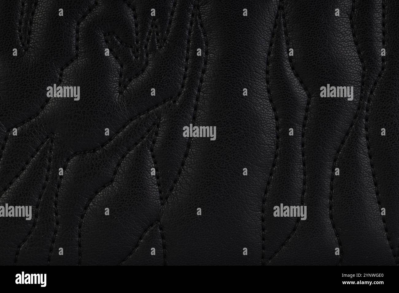 Stitched Black Leather Texture Close Up Stock Photo