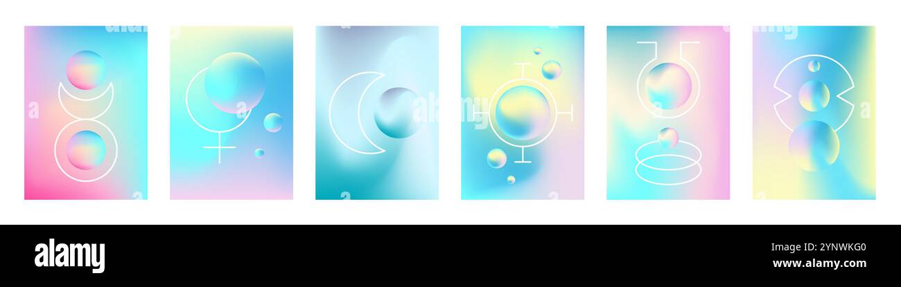 Fluid holographic gradient poster collection Stock Vector
