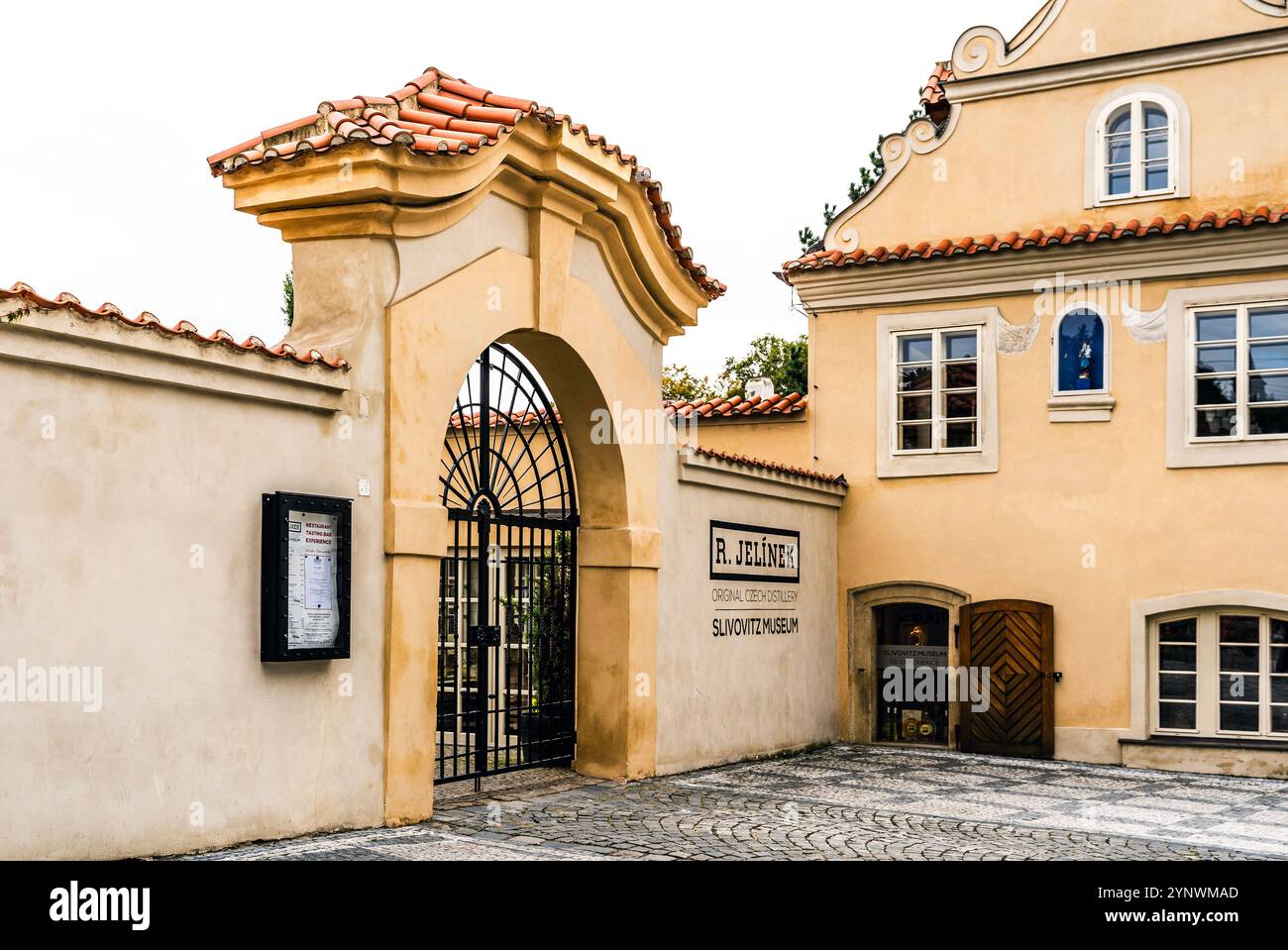 Entrance of Museum Slivovice "R. Jelínek", popular fruit spirit made from damson plumsin, in Mala Strana district (Lesser Town), Prague, Czechia Stock Photo