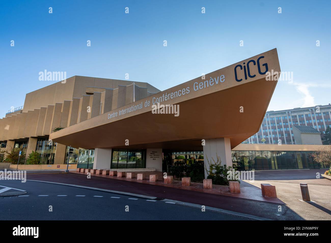 Exterior view of the International Conference Center Geneva (CICG), a convention and congress center hosting many international events Stock Photo