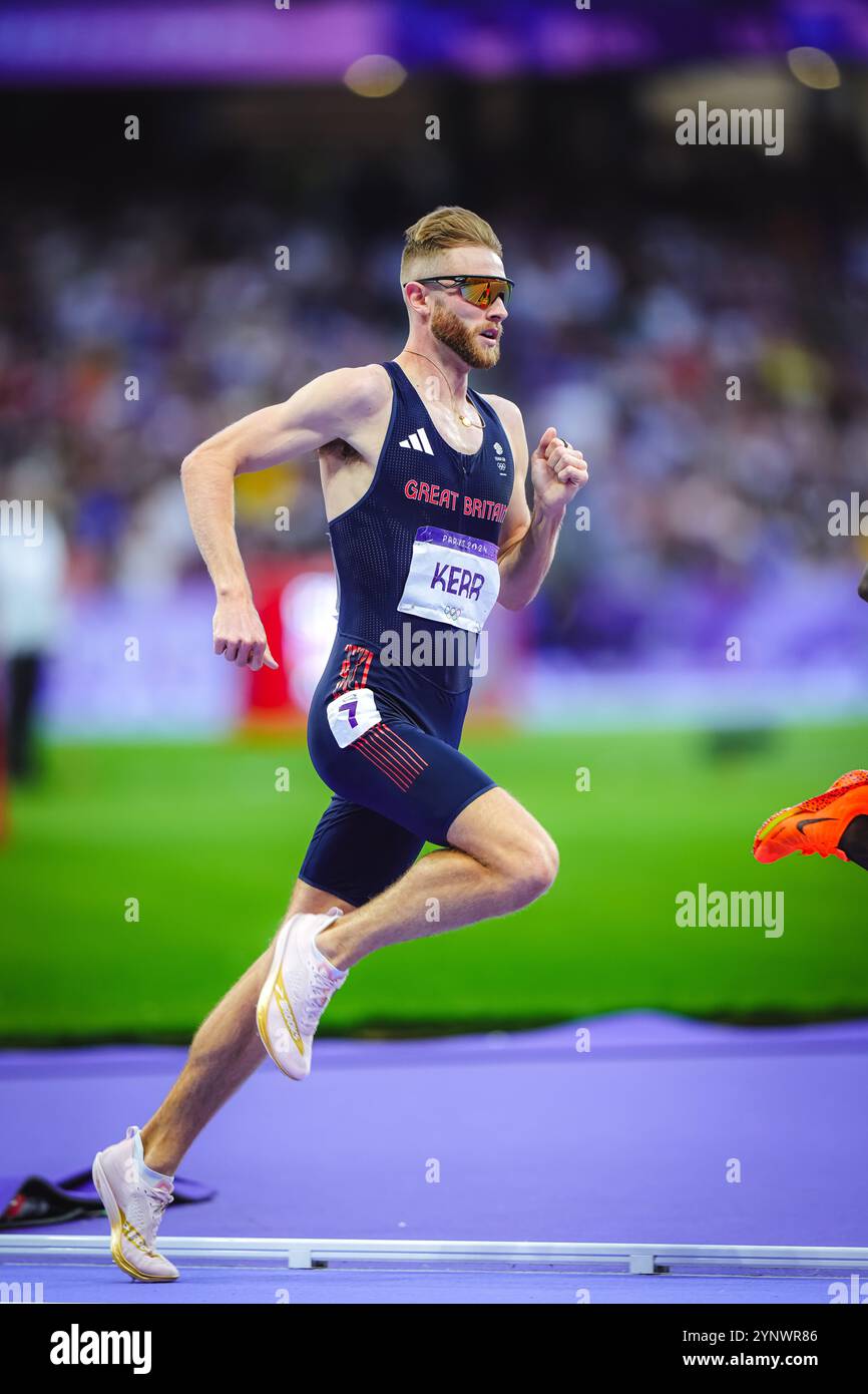 Josh Kerr participating in the 1500 meters at the Paris 2024 Olympic