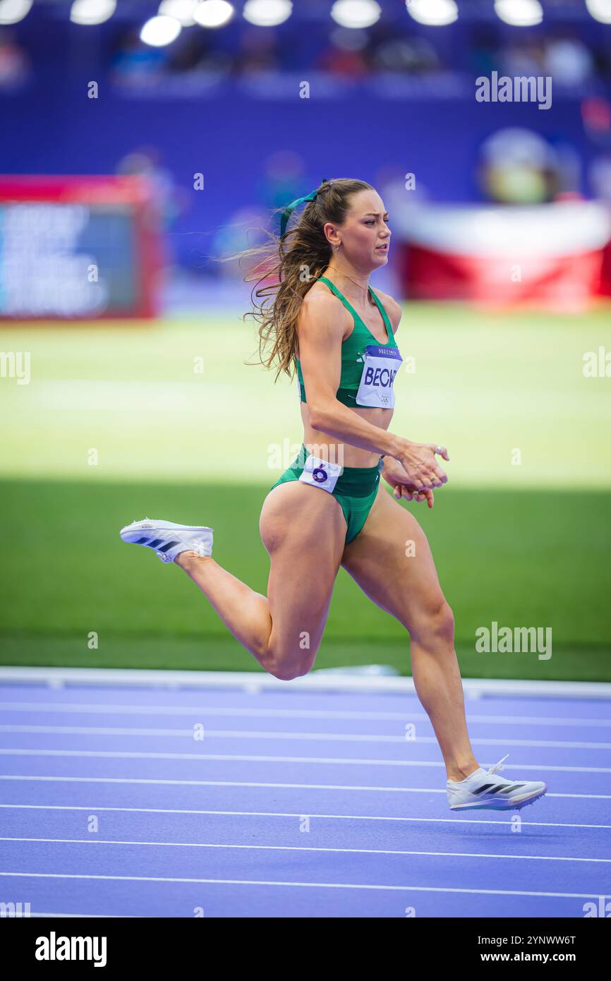 Sophie Becker participating in the 400 meters at the Paris 2024 Olympic Games. Stock Photo