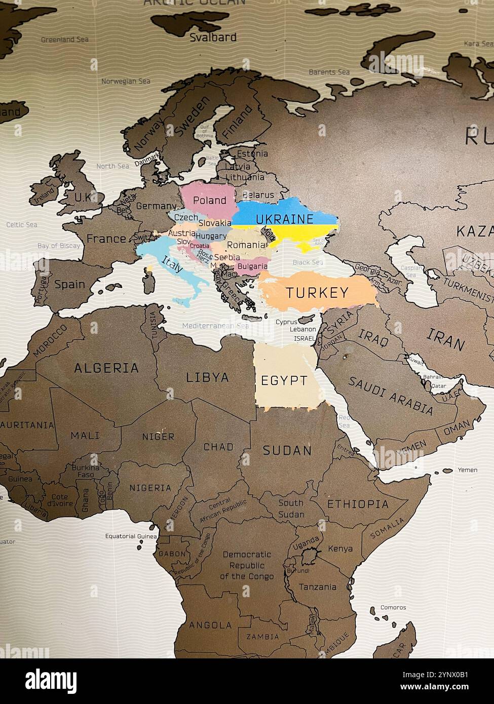 A world map highlighting European countries, with a focus on ...