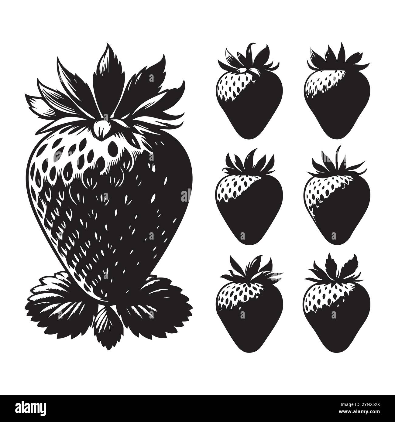 Silhouette set of strawberry on white background Stock Vector Image ...