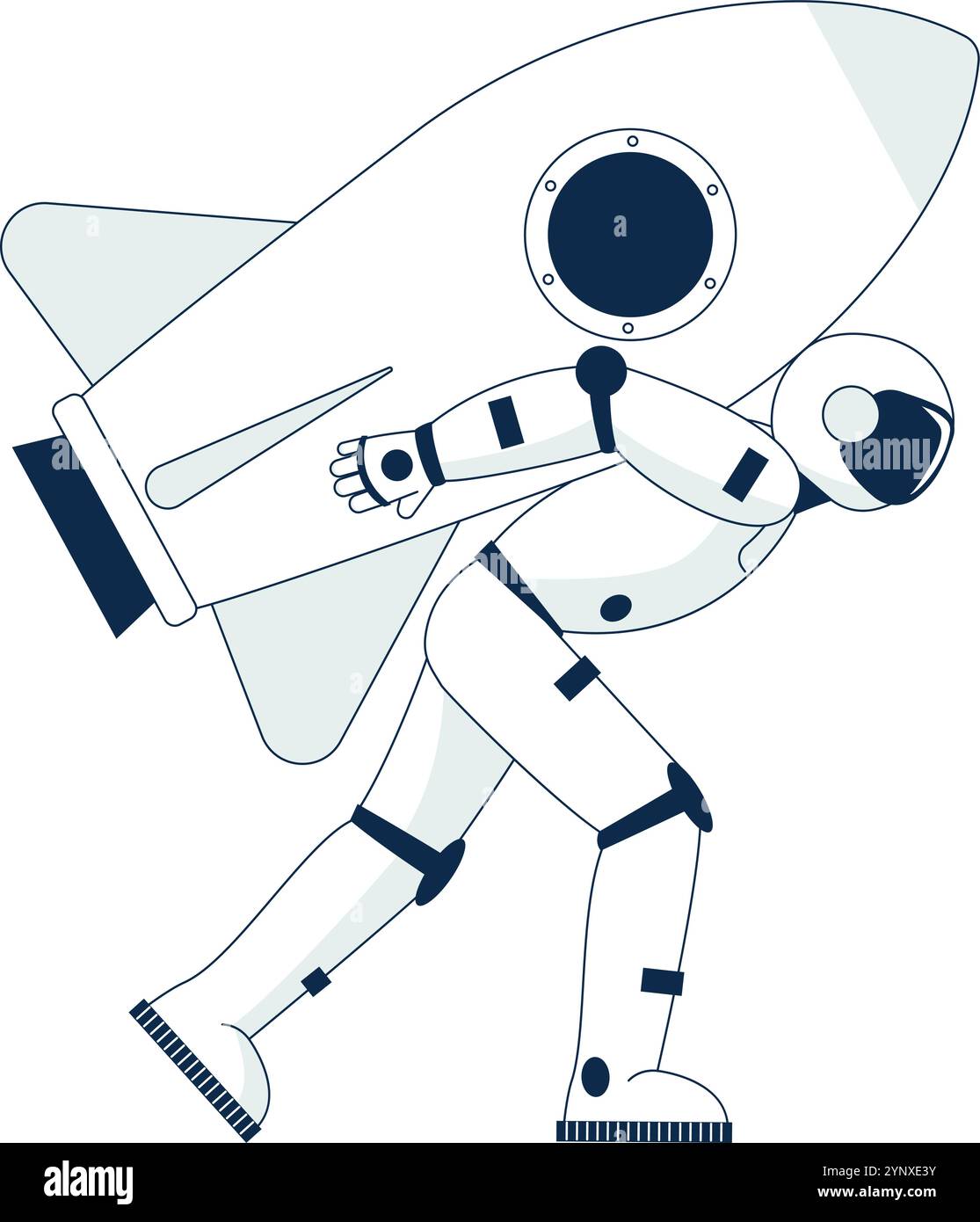 A man in a white suit is holding a rocket Stock Vector