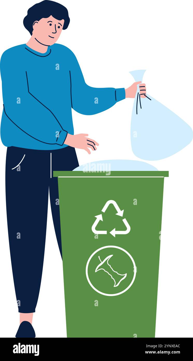 A man is throwing trash into a green trash can Stock Vector Image & Art ...