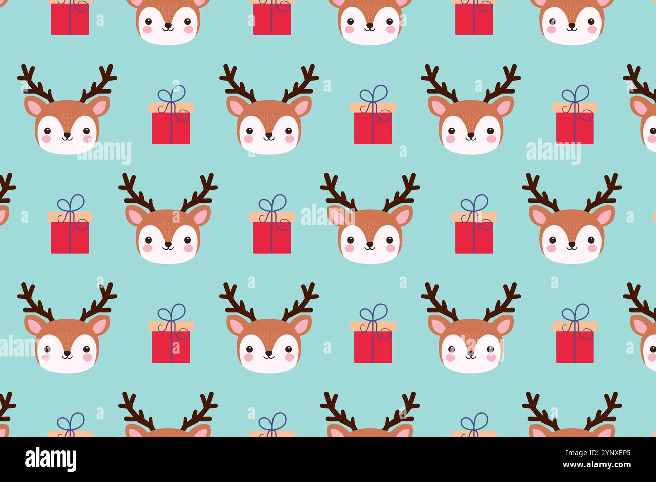 Cute Christmas pattern. Deer and gifts. Vector illustration. Stock Vector
