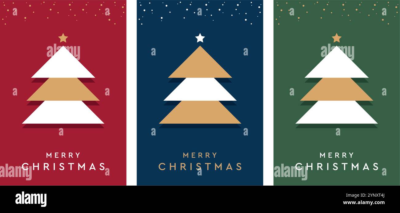 set of christmas greeting cards with fir tree decoration vector ...