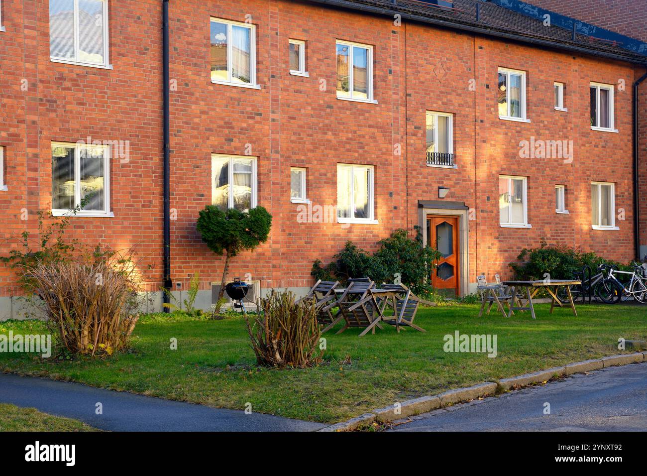 Photo inspiration: Picture Idea: Red Brick Houses On A Stockholm Residential Estate Stock Photo