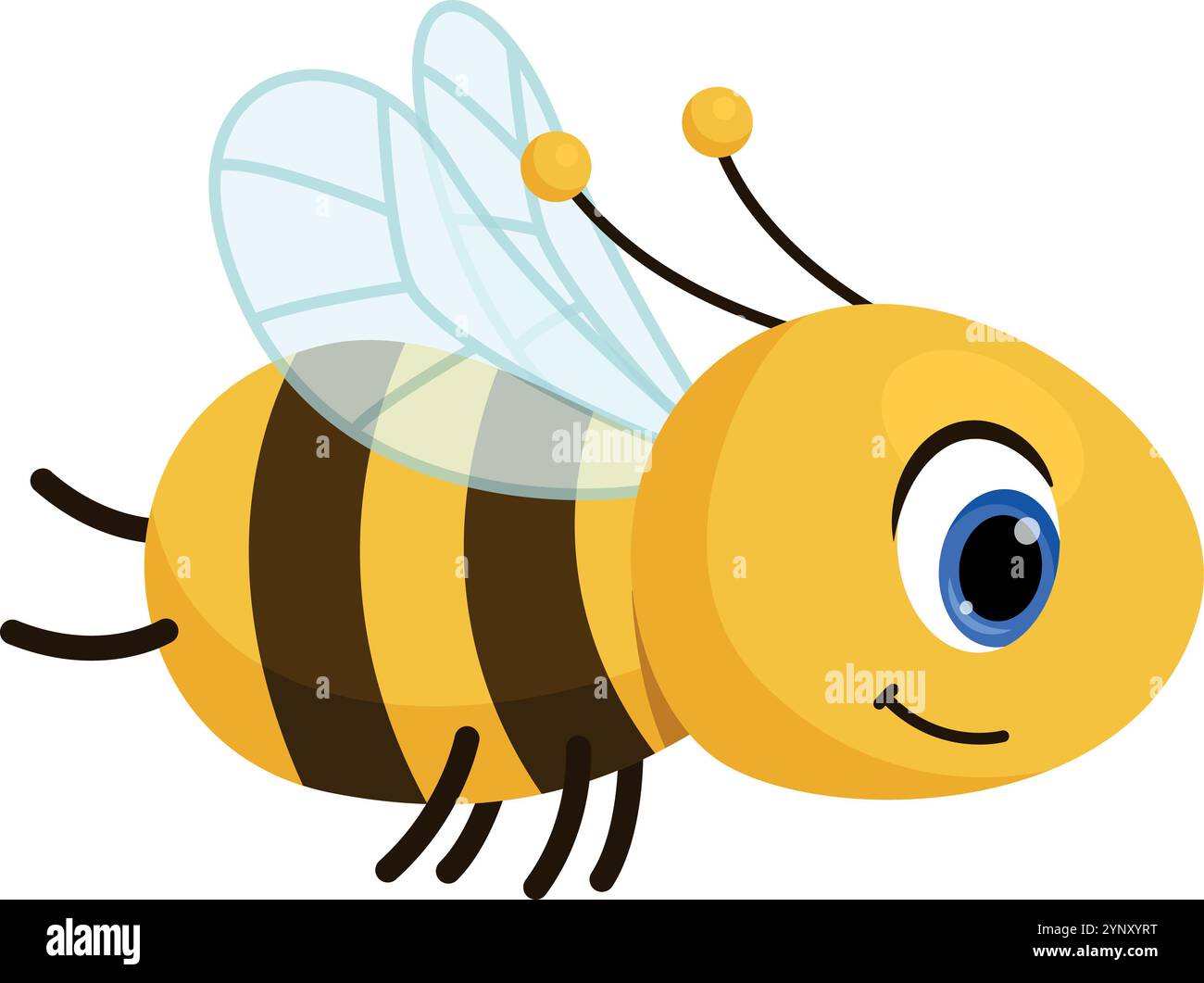 Bee Smiling Vector A cartoon bee with a smile on its face. The bee is yellow and has black ...