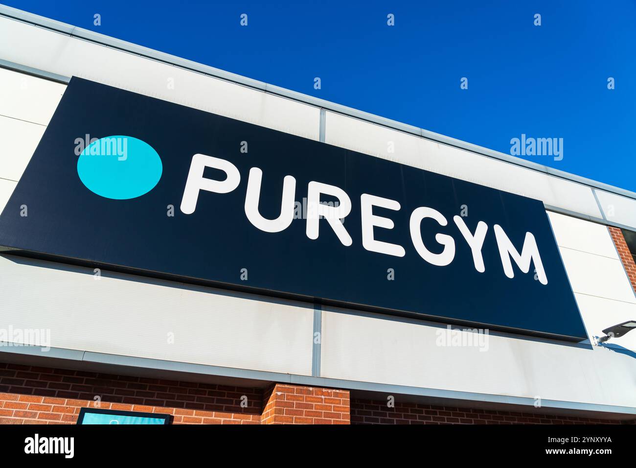 Tamworth, UK – November 26th 2024: External signage of UK based gym chain, Puregym at a branch in Tamworth, UK Stock Photo