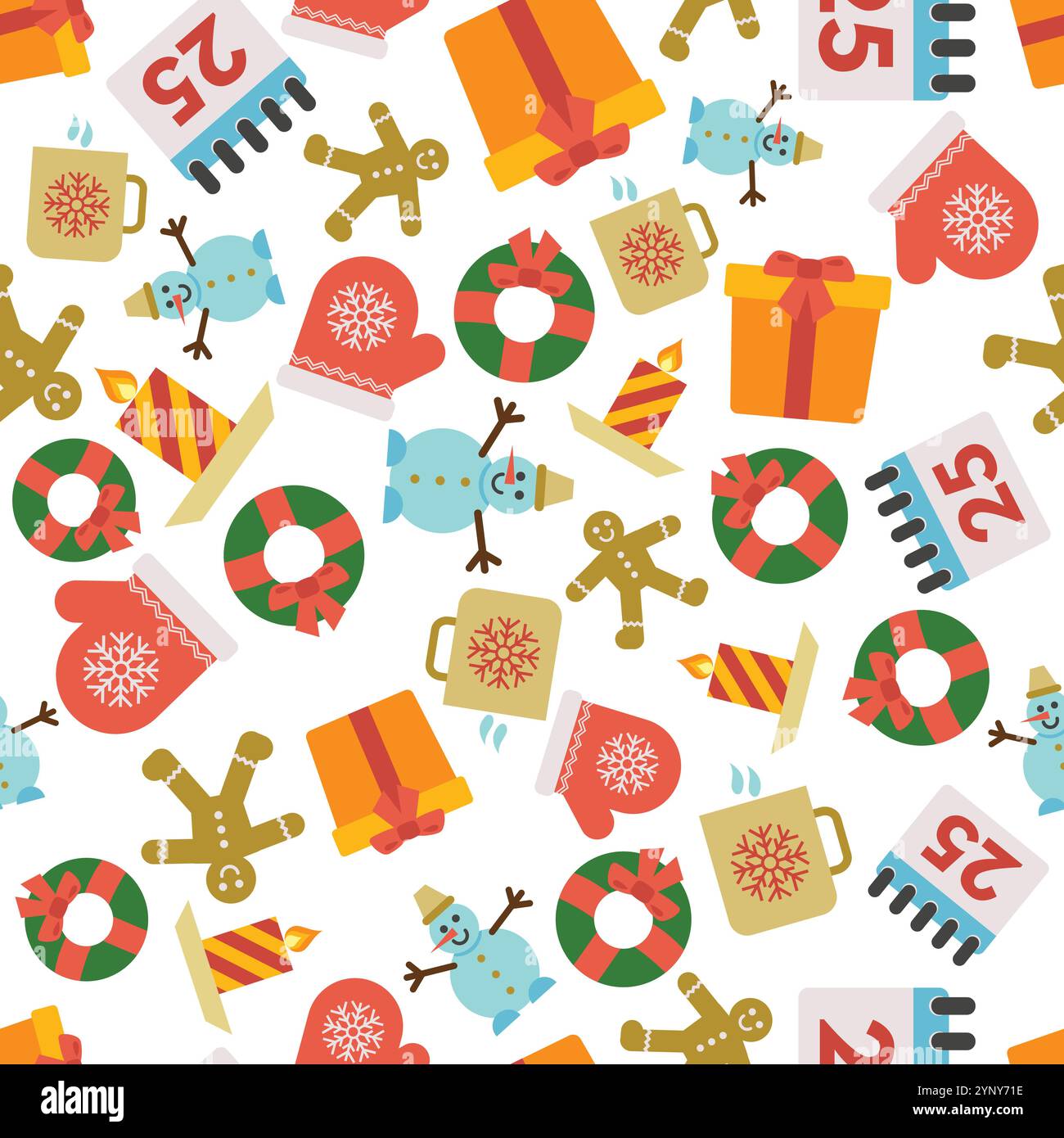 Christmas Seamless Pattern with icons in flat style. Vector illustration Stock Vector