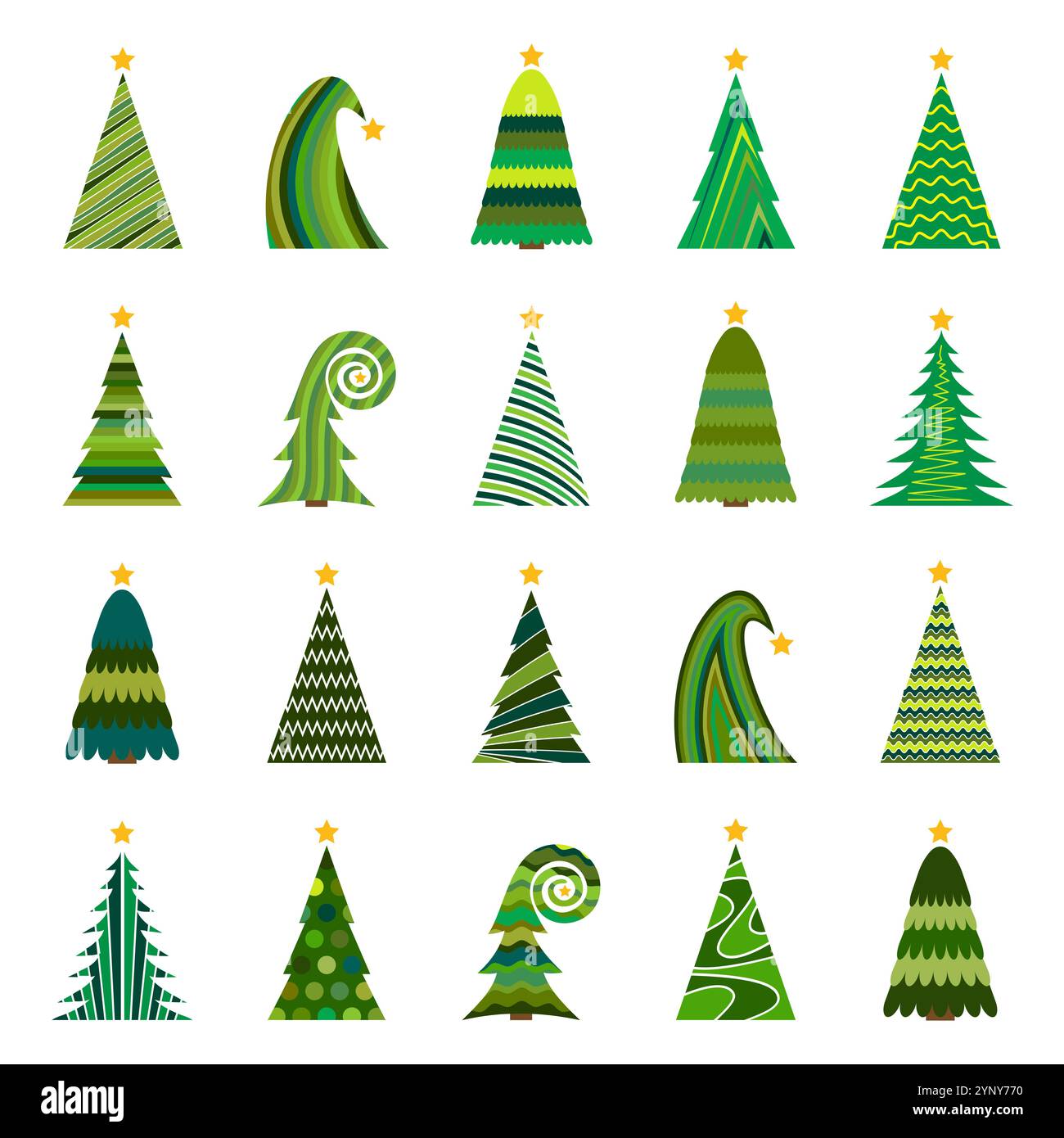 Set of twenty different Christmas trees. Isolated vector illustration ...