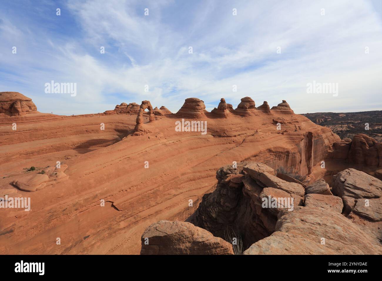 Arches National Park in Utah has one of the largest collections of natural arches in the world. Stock Photo