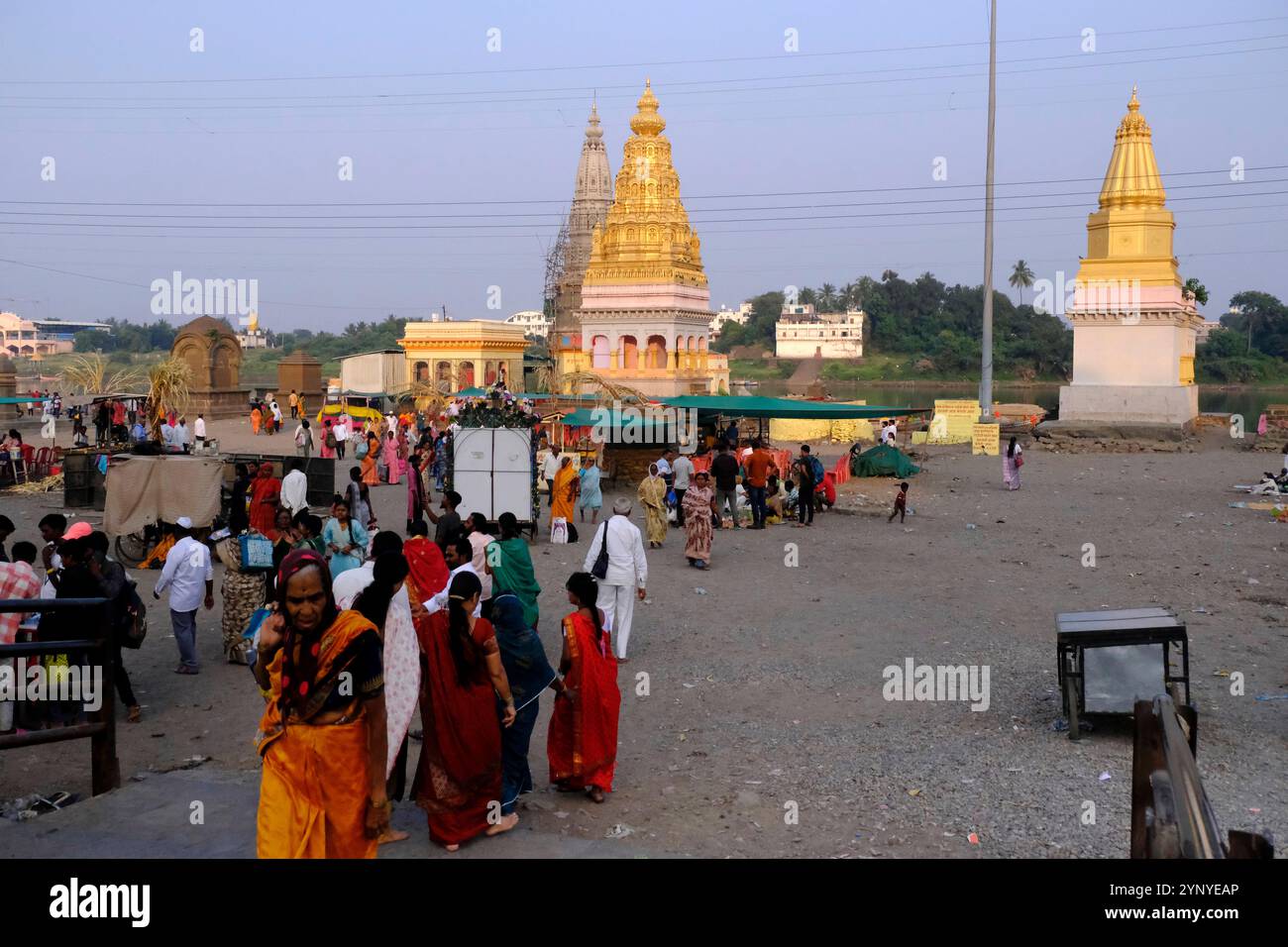 Pandharpur, India 22 November 2024 Devotees gathered at Pundlik temple and other temples series on the bank of river chandrabhaga in Pandharpur Solapu Stock Photo