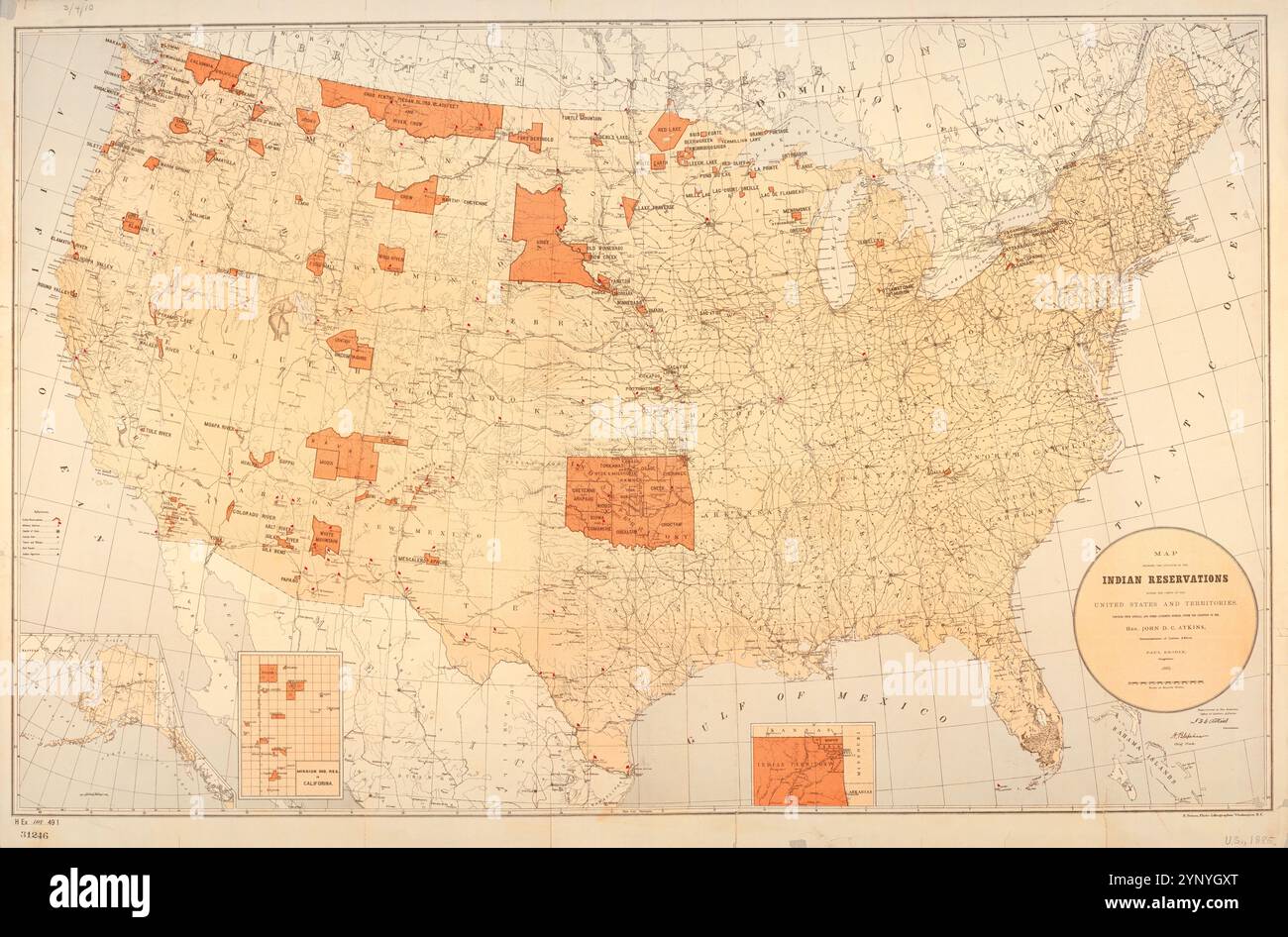 Map showing the location of the - Map Showing The Location Of The Indian Reservations Within The Limits Of The United States And Territories 1885 2YNYGXT