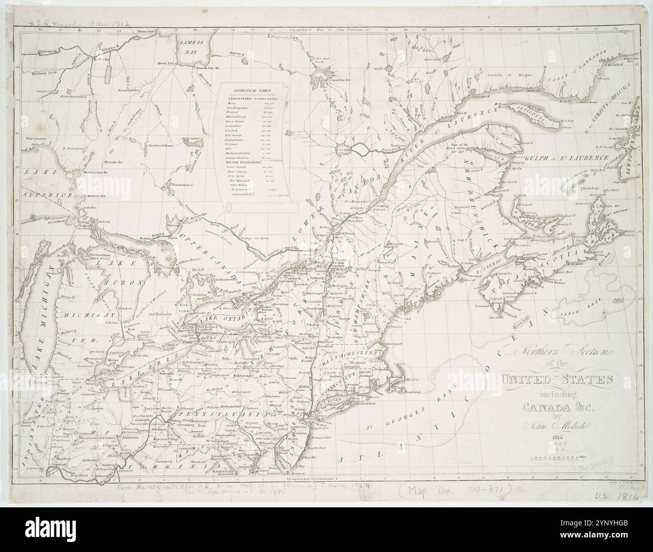Northern section of the United - Northern Section Of The United States Including Canada C 1824 By Melish John 1771 1822 2YNYHGB 