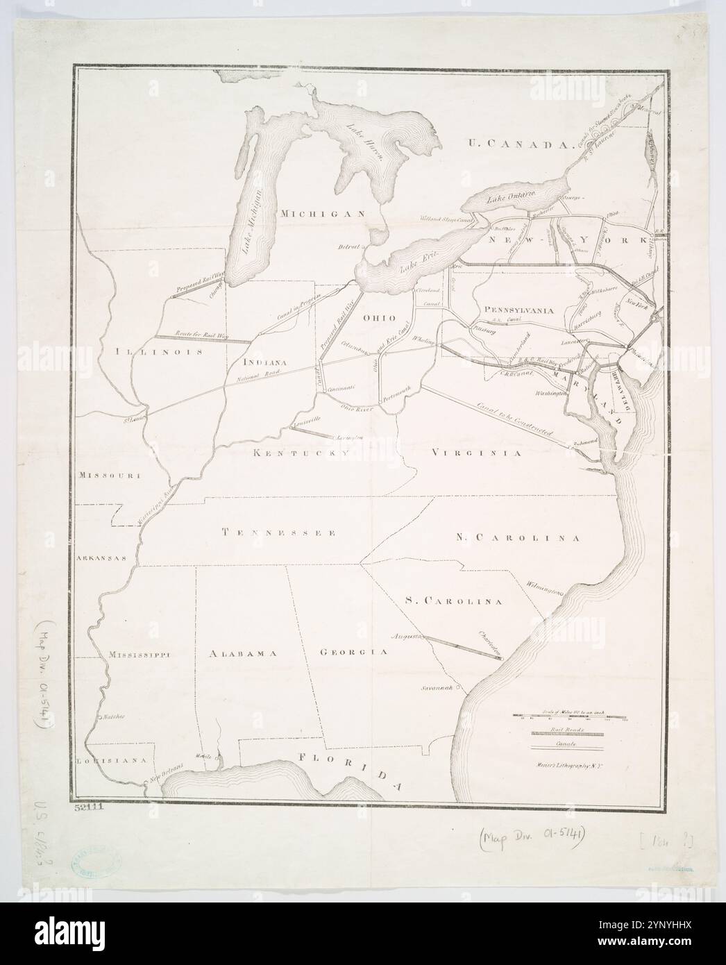 Railroads 1840 america hi res stock - Map Of The United States Showing Canals Railways Some Proposed 1840 1849 2YNYHHX 