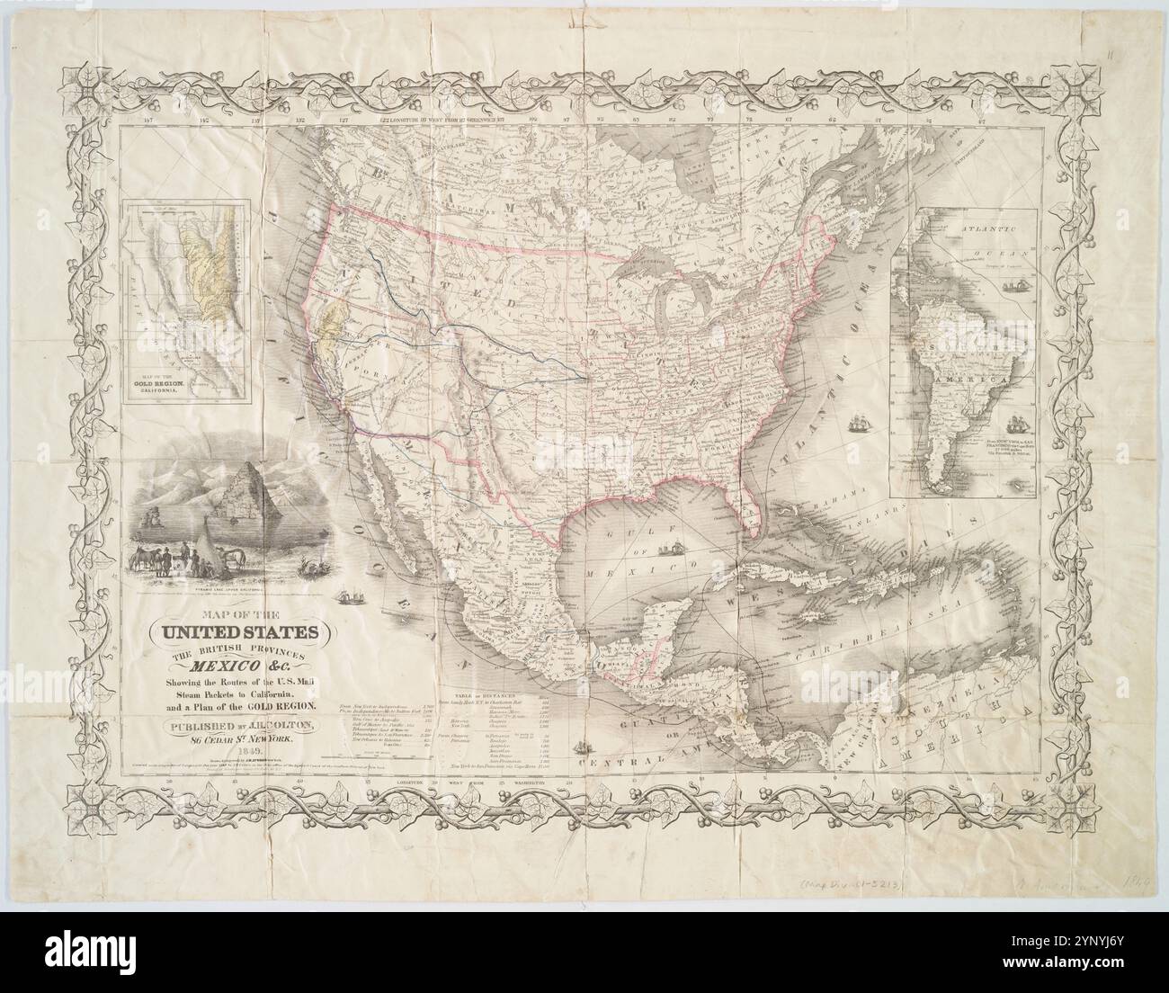 Map of the United States the British - Map Of The United States The British Provinces Mexico C Showing The Routes Of The Us Mail Steam Packets To California And A Plan Of The Gold Region 1849 By Atwood John M Approximately 1818 2YNYJ6Y 