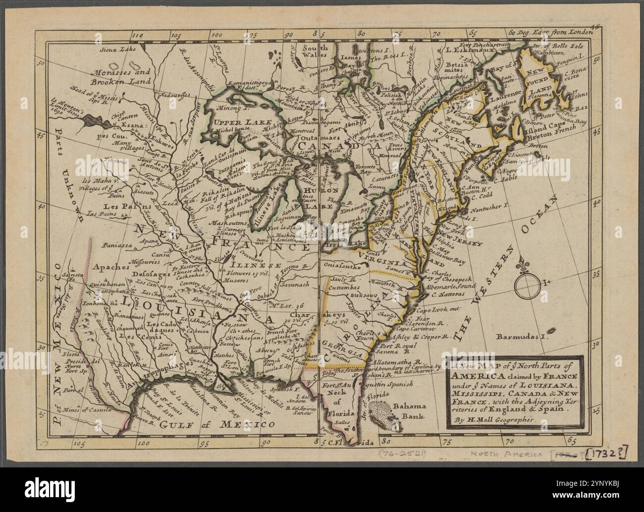 ~1732 French map of east coast of New France and Newfoundland (Canada)