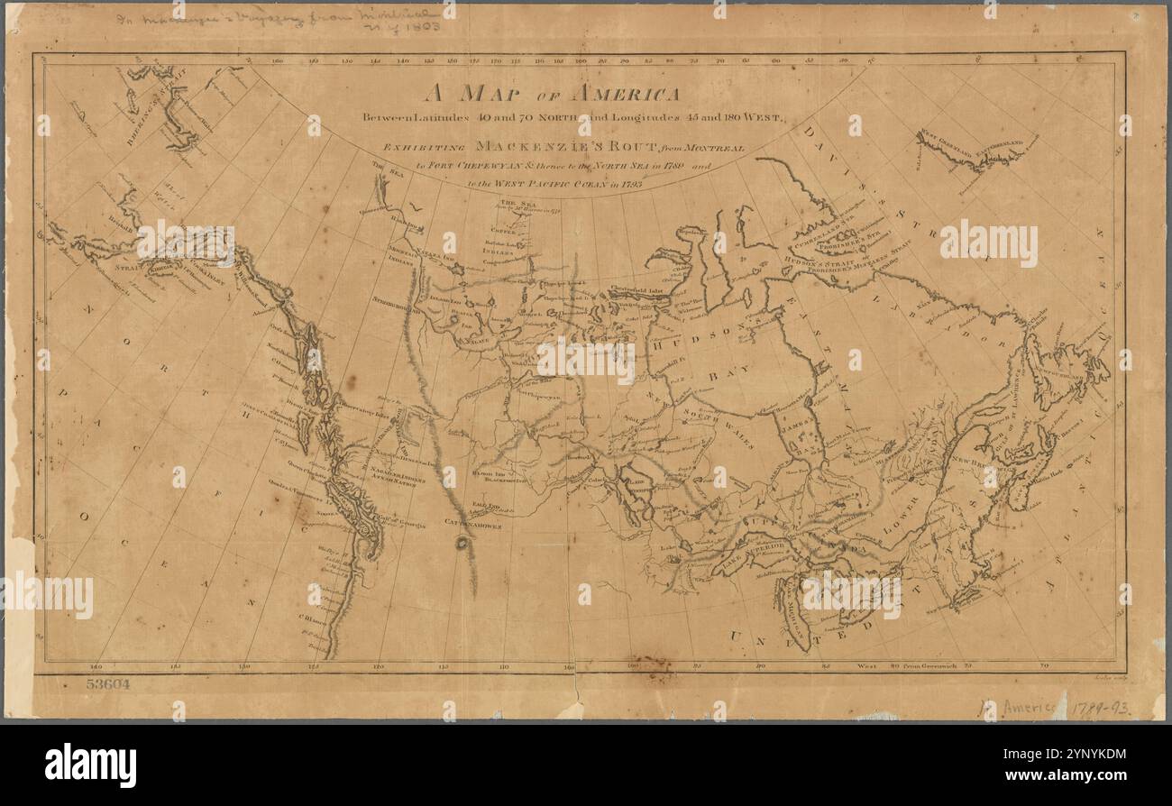 A Map of America between latitudes 40 and 70 north, and longitudes 45 ...