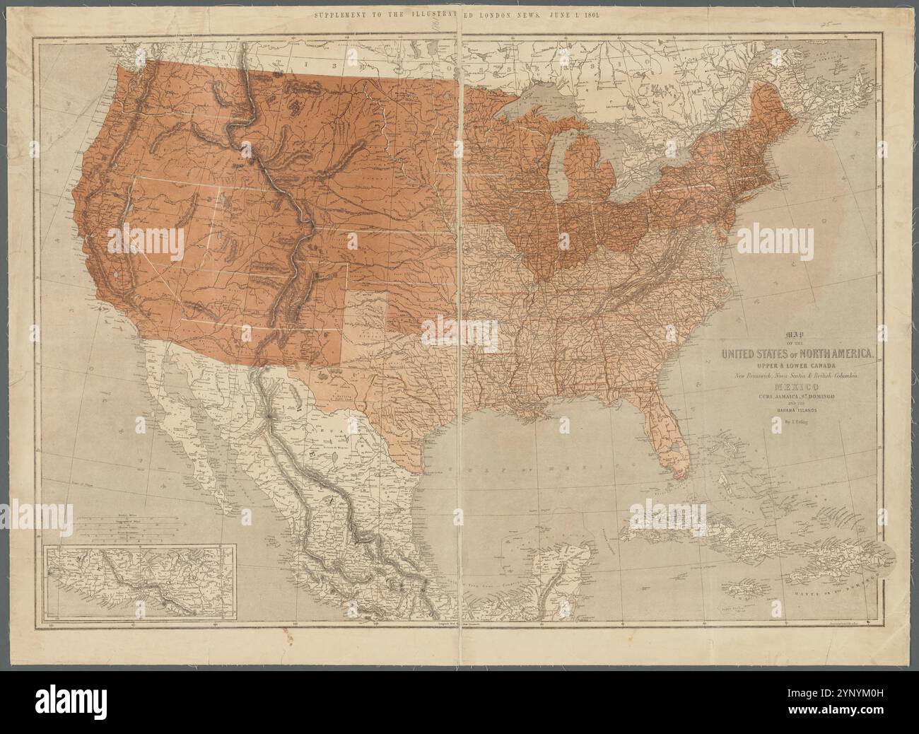 Map of the United States of North - Map Of The United States Of North America Upper Lower Canada New Brunswick Nova Scotia British Columbia Mexico Cuba Jamaica St Domingo And The Bahama Islands 1861 1861 By Ettling Theodor 1823 2YNYM0H 