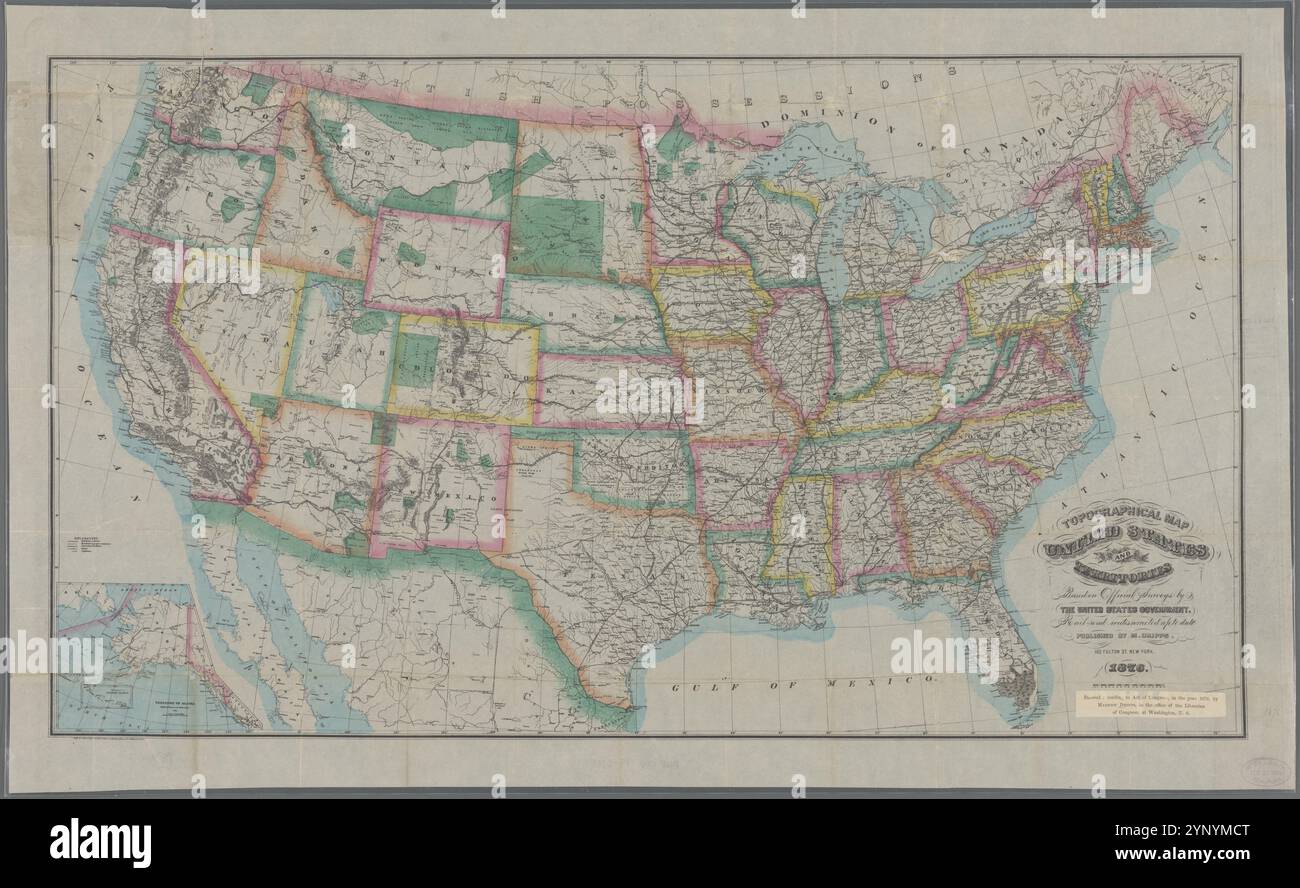 Topographical map United States - Topographical Map United States And Territories Based On Official Surveys By The United States Government Rail Road Routes Corrected Up To Date 1876 By Dripps M Matthew 2YNYMCT 
