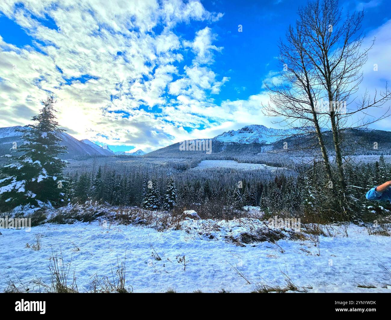 Snow covered mountains stretch into the sky, reminder of nature's quiet power - Smartphone Captured Stock Image