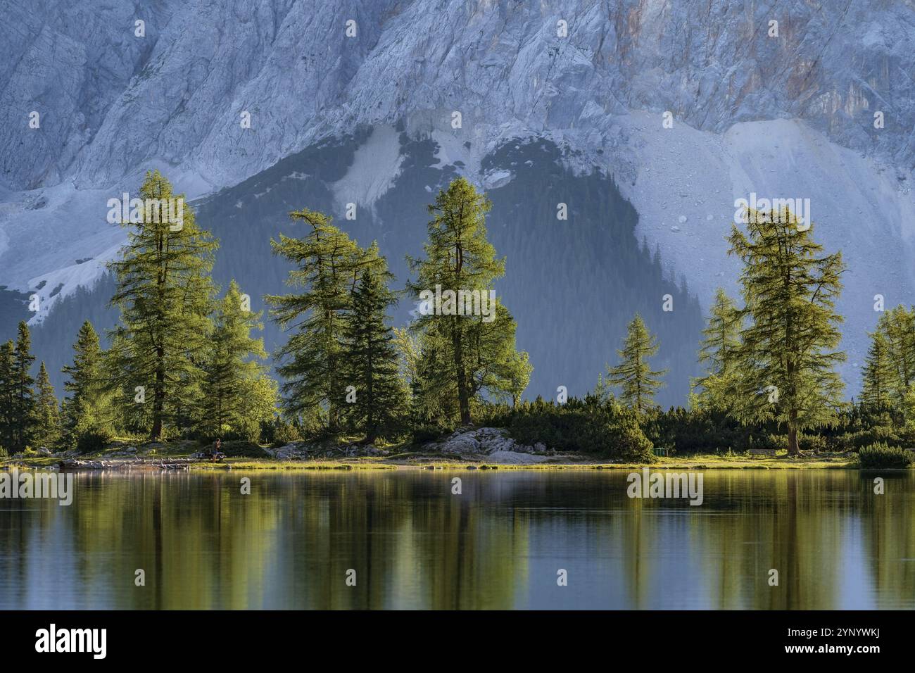 Lake Seebensee and Mountain Zugspitze at sunrise Stock Photo - Alamy