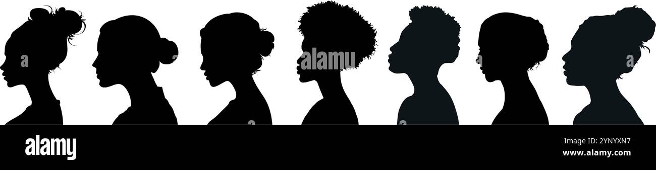 set of beautiful woman silhouettes side view Stock Vector Image & Art ...
