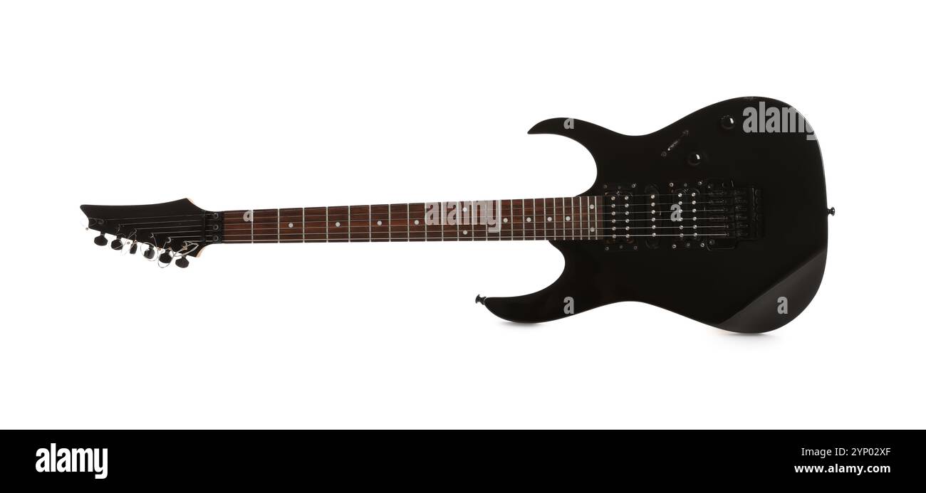 One black electric guitar isolated on white Stock Photo - Alamy