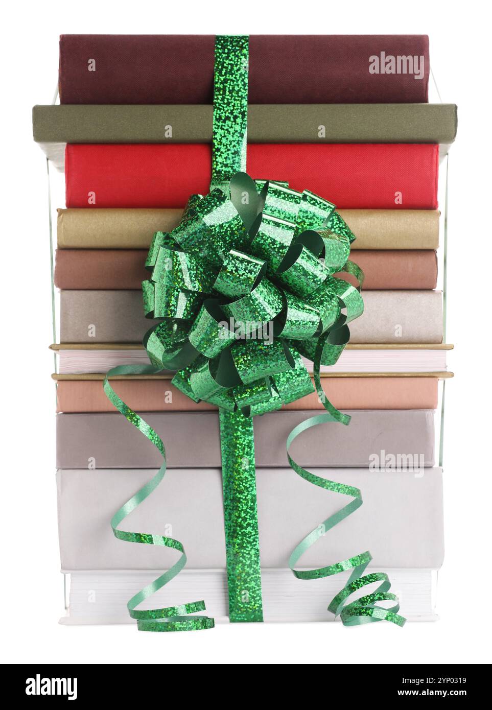Stack of books with green bow as gift isolated on white Stock Photo - Alamy