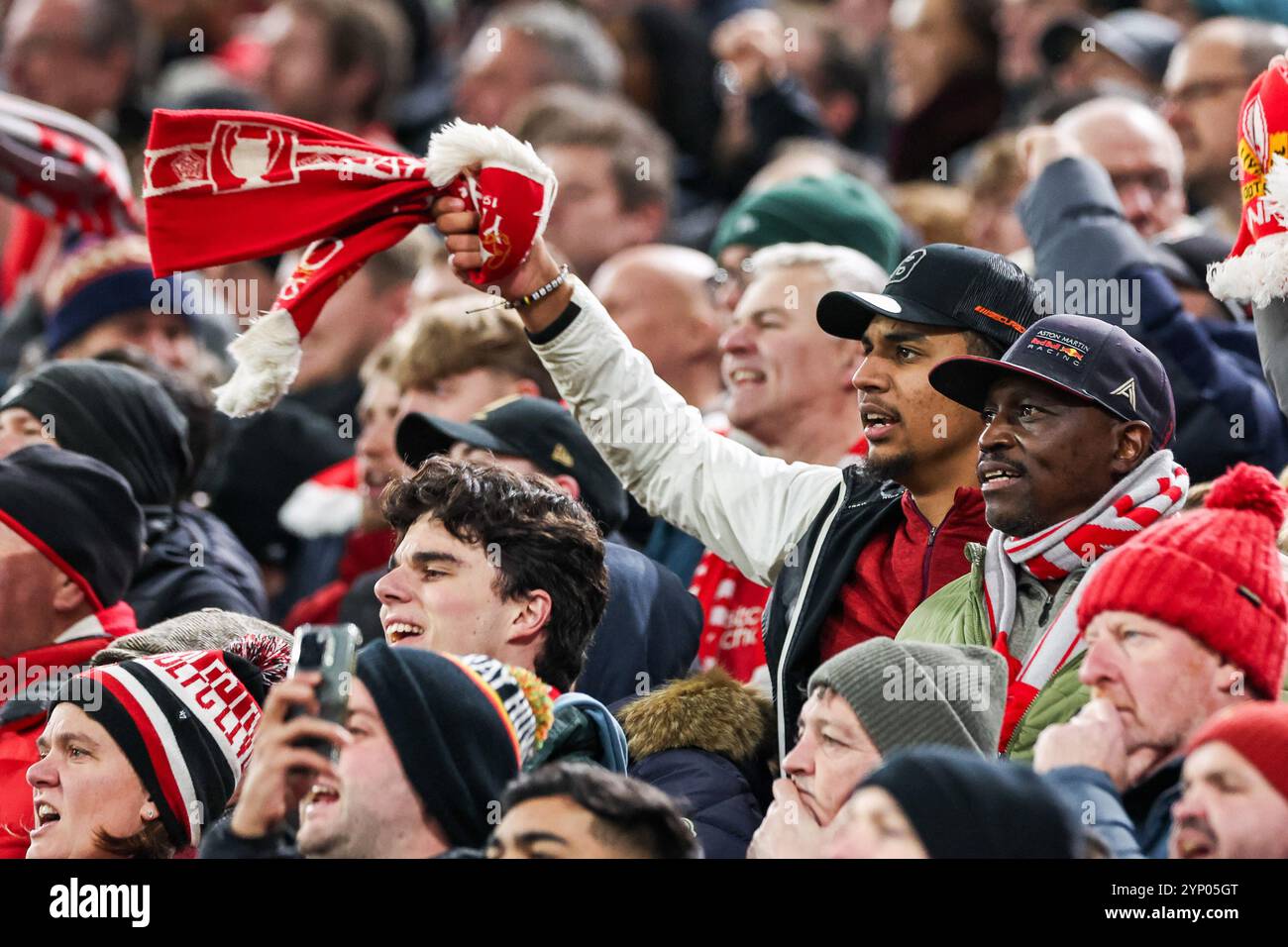 Liverpool November Liverpool, UK. 27th Nov, 2024. Liverpool fans celebrate the goal to ...
