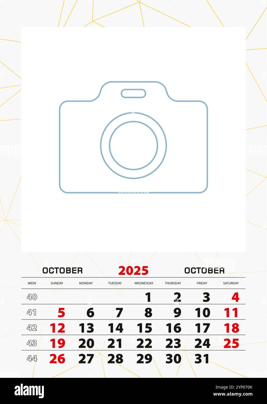 Wall calendar planner template for October 2025, week starts on sunday
